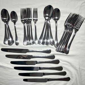 Gingko LAFAYETTE 30pc Hammered Handle Glossy Stainless Flatware Set